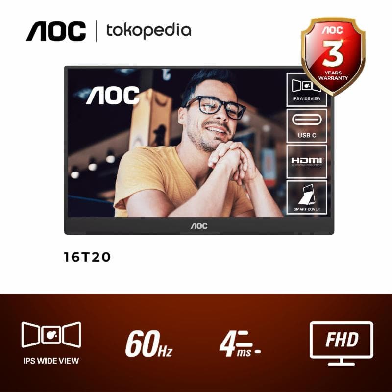 AOC 16T20 Portable Monitor USB-C 15.6" IPS 4ms 60hz