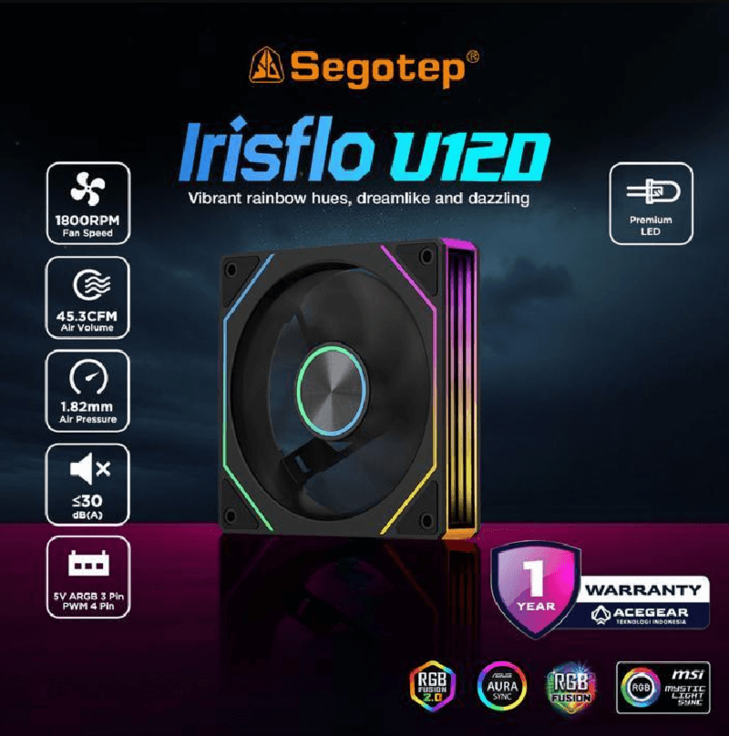 SEGOTEP Irisflo U120 Black ARGB FORWARD PWM (Infinity Mirror 1800RPM Case Fan)