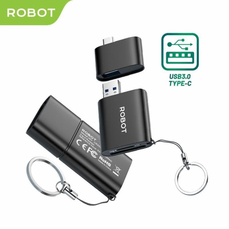 ROBOT CR203 Black Card Reader SD Card & Micro SD Card Dual Port 2 in 1 USB C to USB A