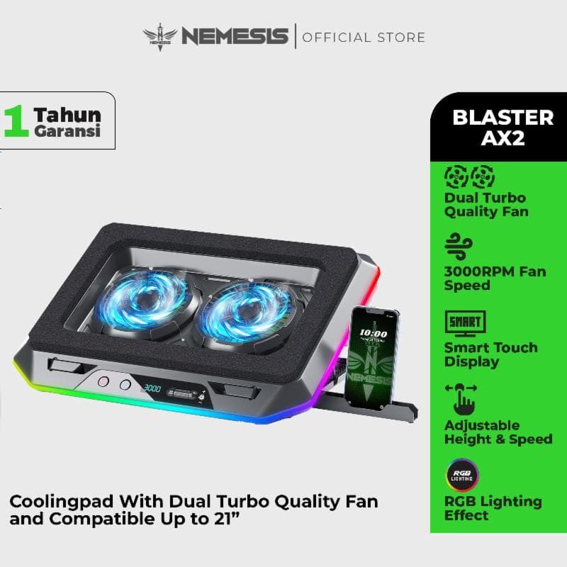 NYK NEMESIS BLASTER AX2 Coolingpad RGB Dual Turbo 3000RPM with Digital Display