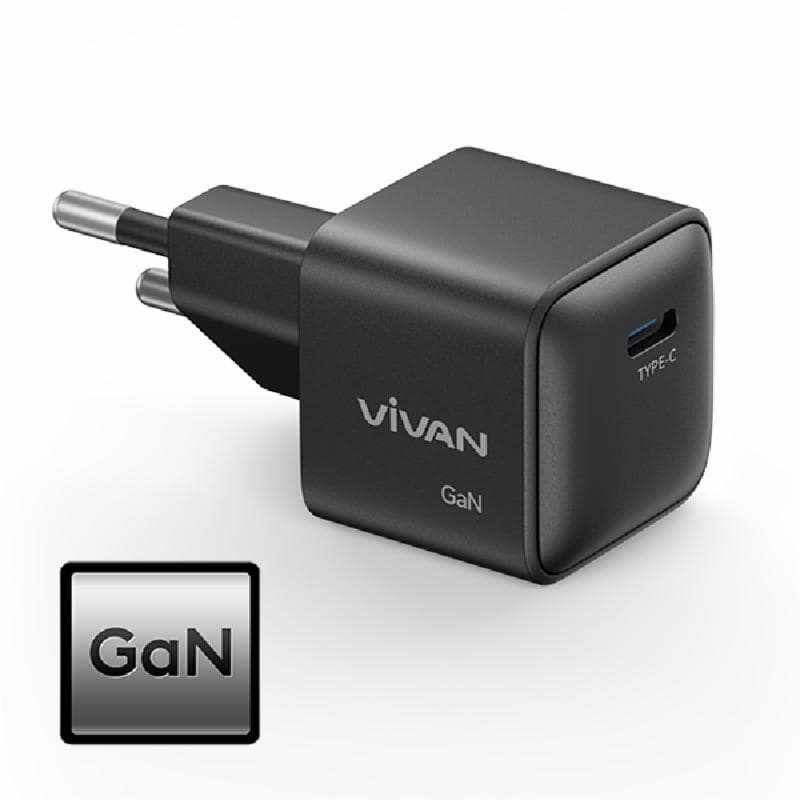 VIVAN GaN Power Ice 30S (Black) Charger 30W Fast Charging USB-C PD/PPS/AFC/QC 3.0
