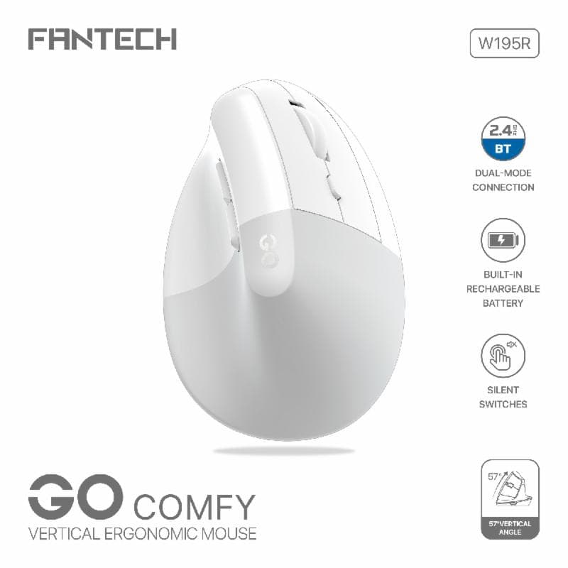 FANTECH GO COMFY W195R (WHITE) VERTICAL ERGONOMIC MOUSE RECHARGEABLE
