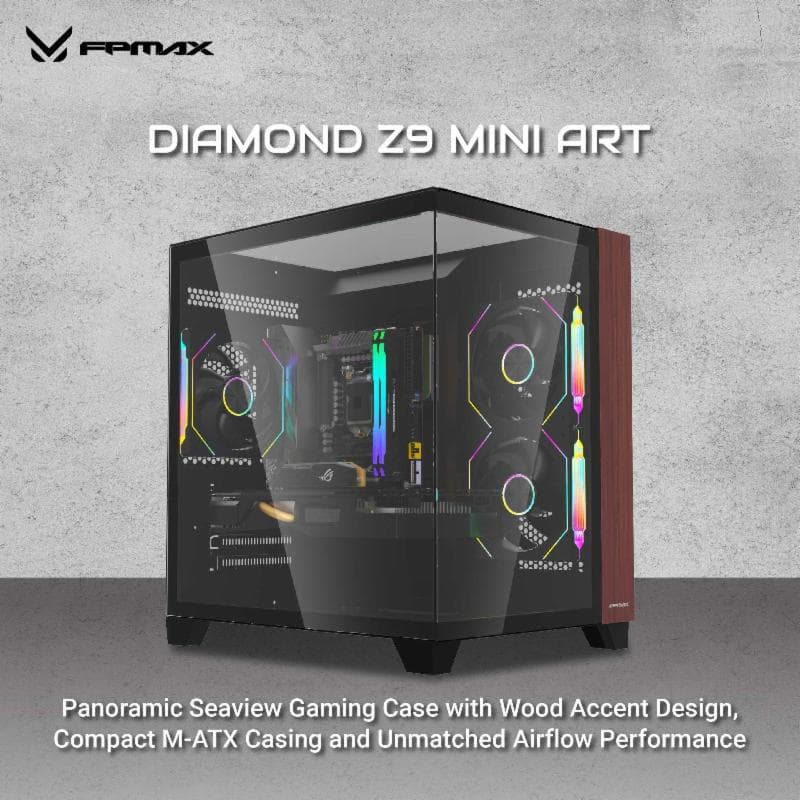 FPMAX DIAMOND Z9 MINI NOVA ART Wood m-ATX GAMING CASE FREE 3 FAN ARGB