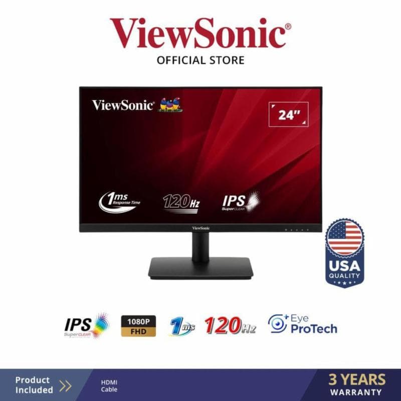 VIEWSONIC VA240A-H 24" FHD IPS 120Hz 1ms VGA HDMI