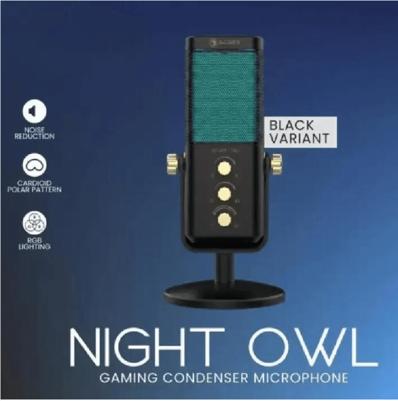 RYUNIX NIGHT OWL SA-M01 (Black) Microphone USB Condenser Cardioid RGB Gaming Streaming Podcast Noise Reduction Gain Control