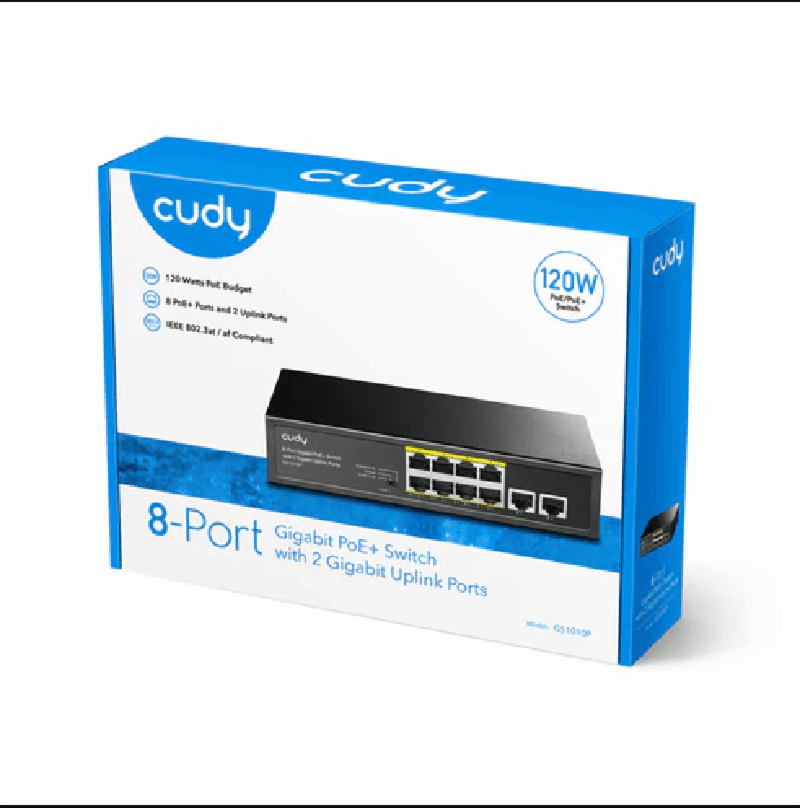 CUDY GS1010P 8-Port Gigabit PoE+ Switch with 2 Gigabit Uplink Ports 120W
