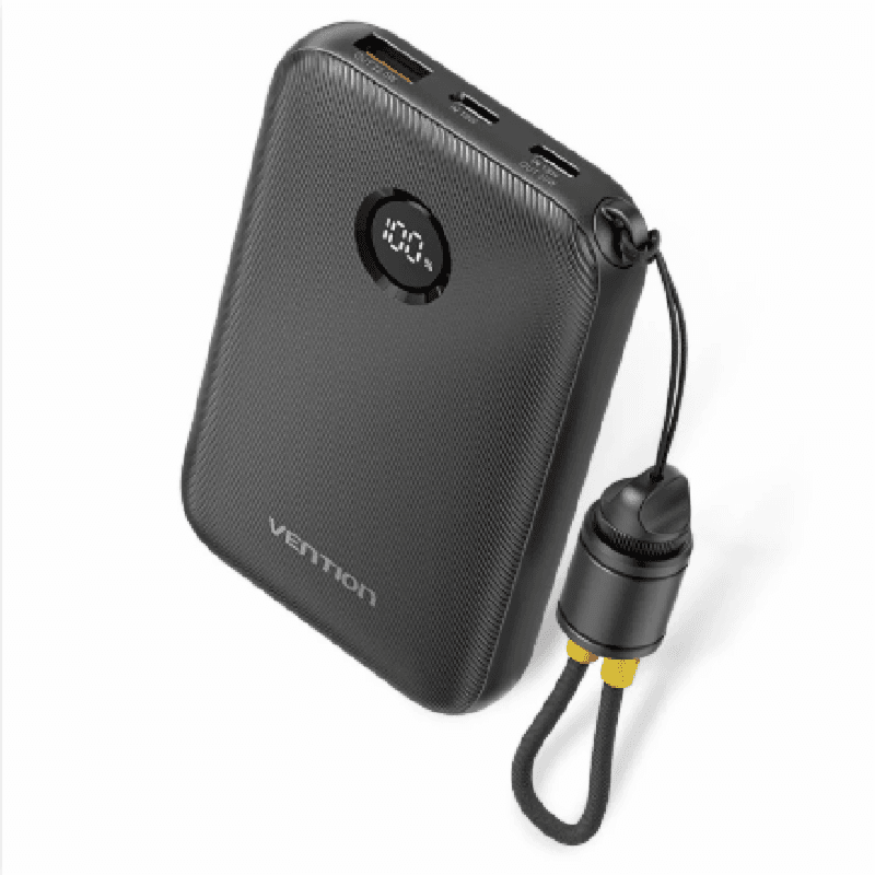VENTION FKBB0-C-TY 20000mAh Power Bank (USB-C + USB-C/USB-C/USB-A) with Built-in USB-C to USB-C Cable 22.5W Black LED Display Type