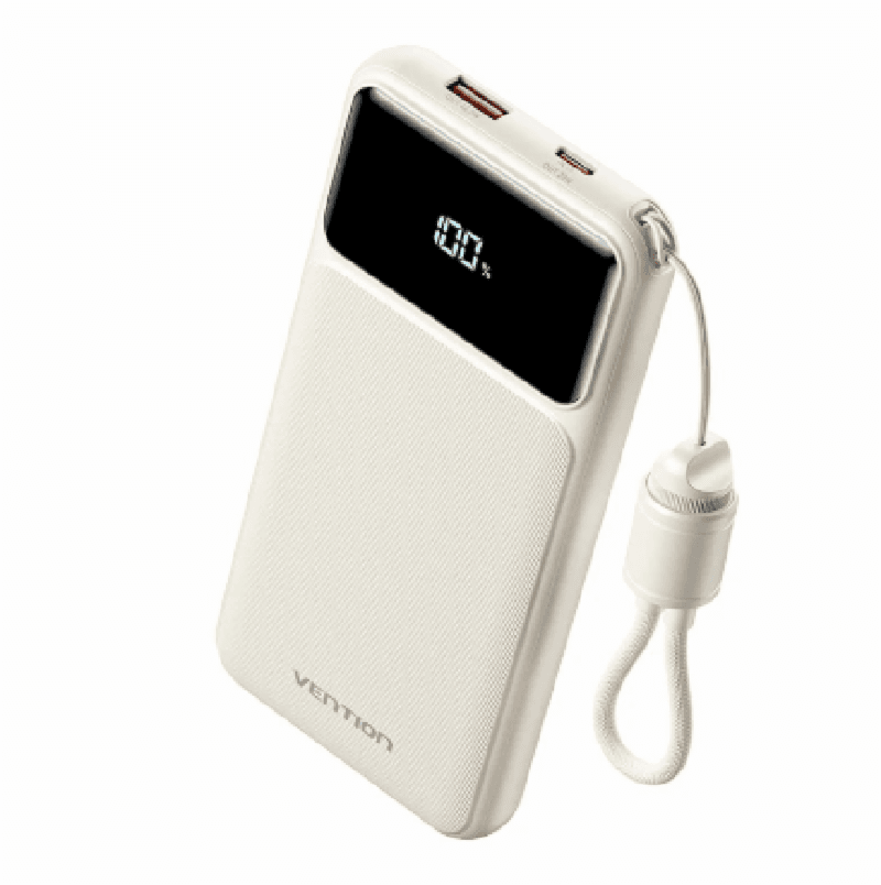 VENTION XGYW0-39-TY 10000mAh Power Bank (USB-C + USB-A) with Built-in Cable 22.5W White LED Display Type