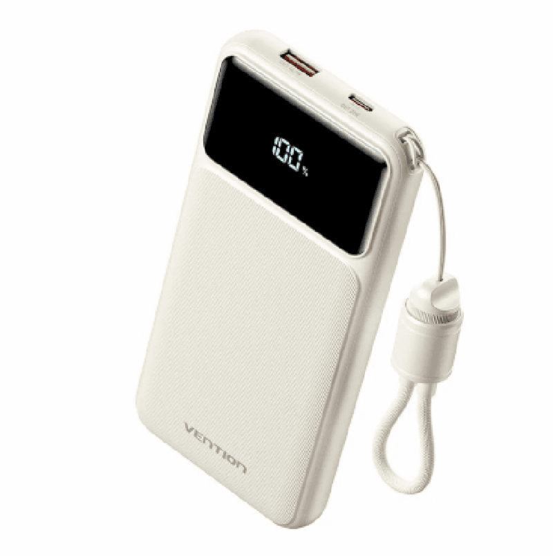 VENTION XGYW0-40-TY 20000mAh Power Bank (USB-C + USB-A) with Built-in Cable 22.5W White LED Display Type