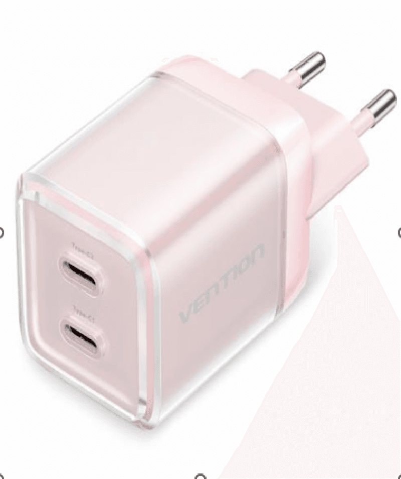 VENTION FCFP0-EU 2-Port USB (C + C) GaN Charger (45W/45W) EU-Plug Transparent Pink