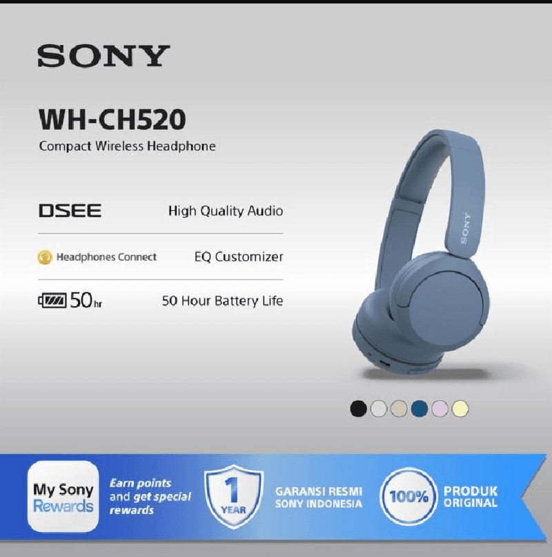SONY WH-CH520 (Blue) Wireless Bluetooth Headphones