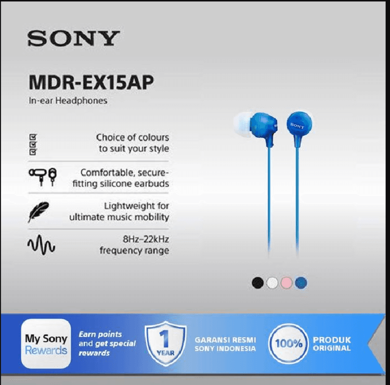 SONY MDR-EX15AP (Light Blue) In Ear Earphone With Mic