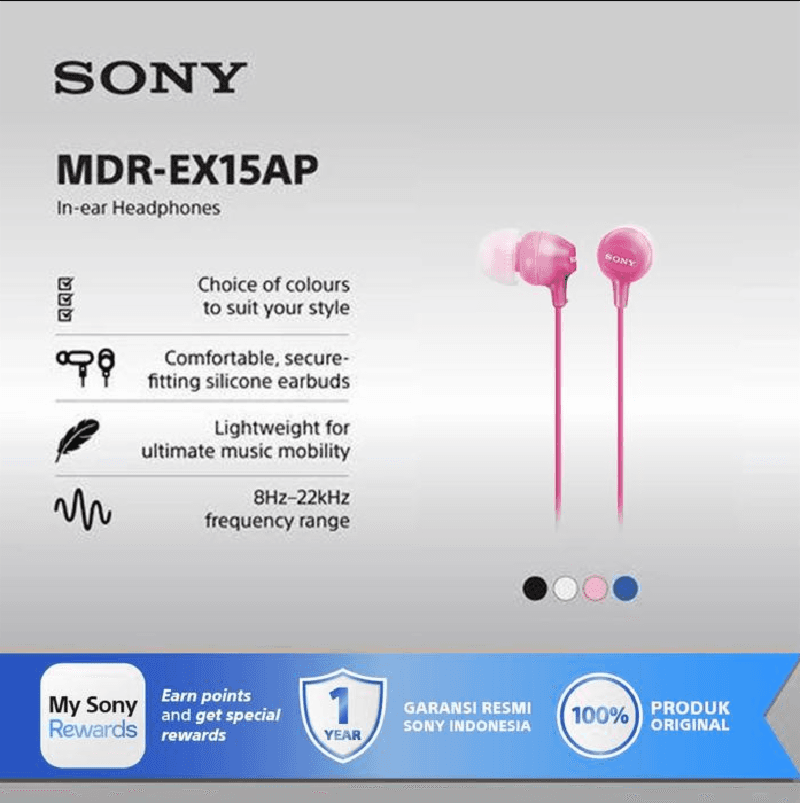 SONY MDR-EX15AP (Pink) In Ear Earphone With Mic
