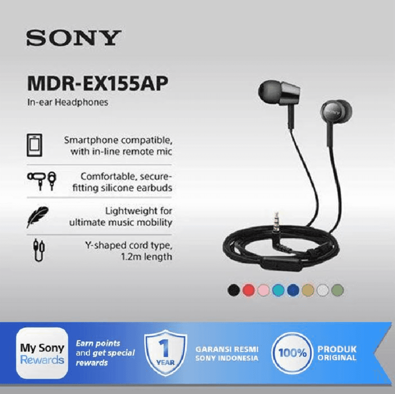 SONY MDR-EX155AP (Black) In Ear Earphone With Mic