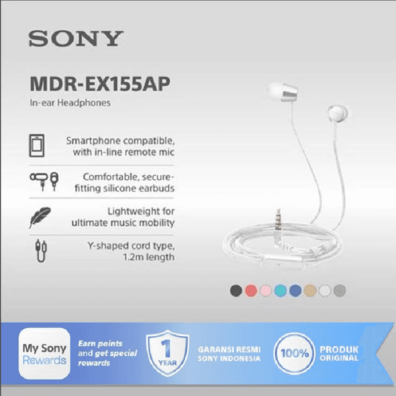 SONY MDR-EX155AP (White) In Ear Earphone With Mic