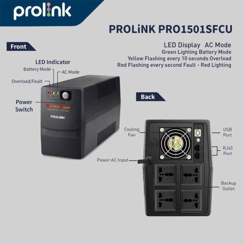 PROLINK PRO1501SFCU UPS 1500VA with USB Port