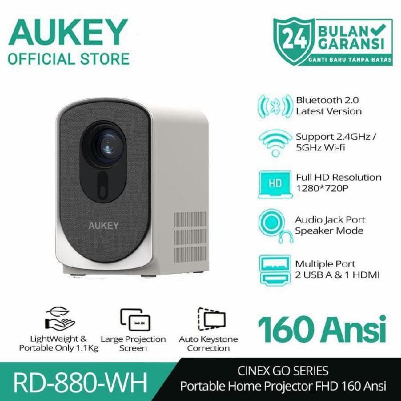 AUKEY RD-880 (White) CINEX GO Series Portable Home Projector 1080P Full HD