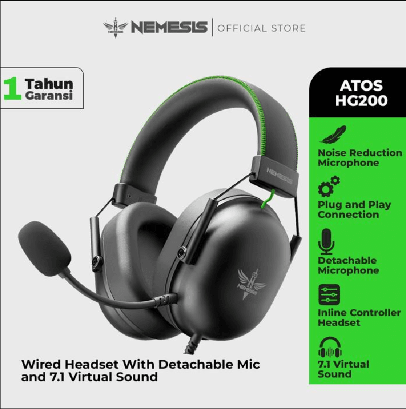 NYK NEMESIS ATOS HG200 (Black) Headset Gaming 7.1 Virtual Surround with Detectable Microphone