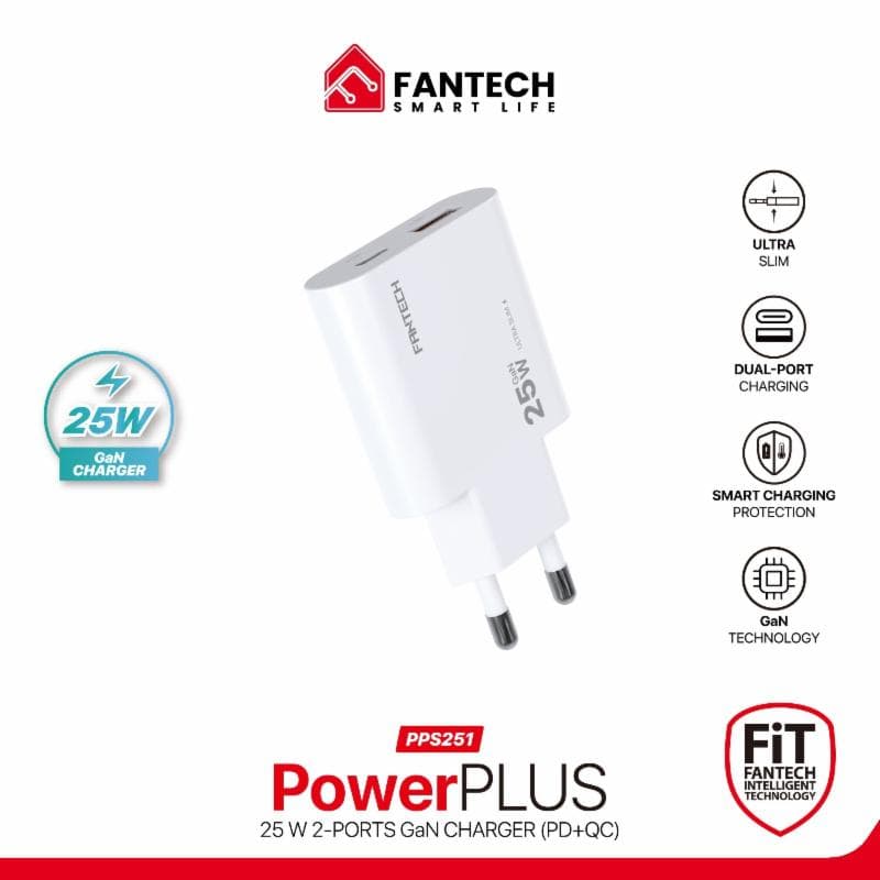 FANTECH POWER PLUS PPS251 (WHITE) 25 WATT GAN CHARGER