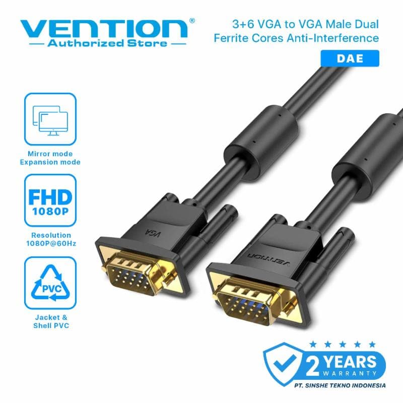 VENTION DAEBI KABEL VGA GOLD PLATE (3+6) Male to Male Cable 3M Black