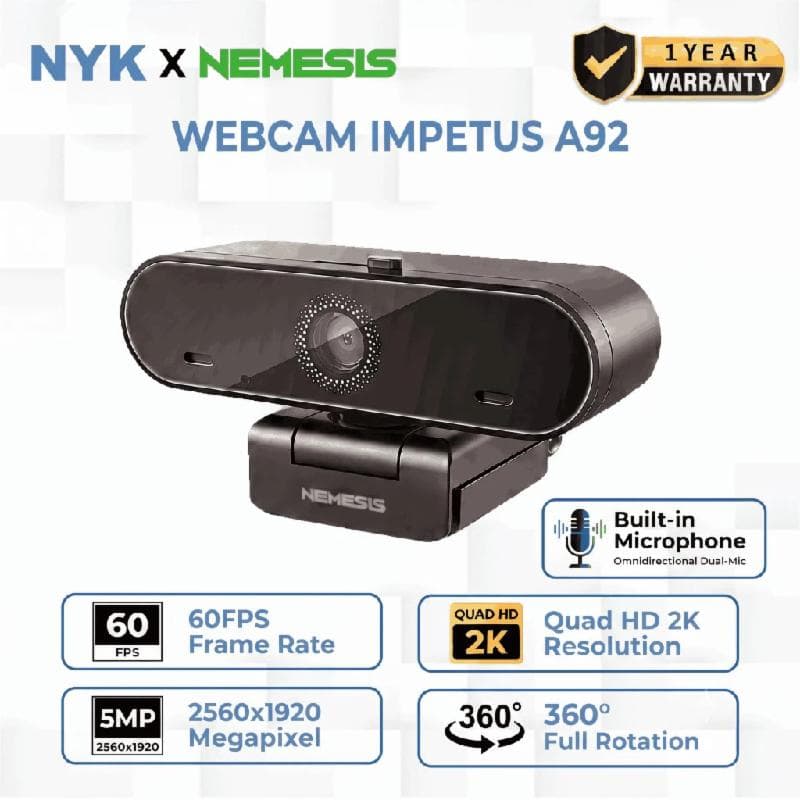 NYK NEMESIS A92 IMPETUS (BLACK) 5MP 6Fps QHD Webcam with 2k Resolution