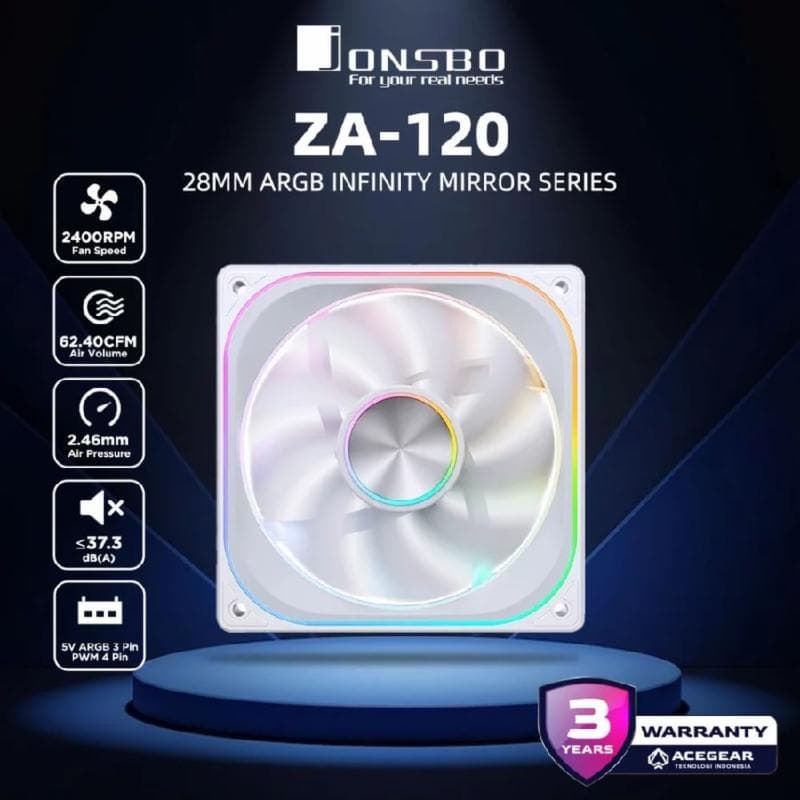JONSBO ZA-120W ARGB PWM White (Infinity Mirror 4 Side 2400RPM Case/Rad Fan)
