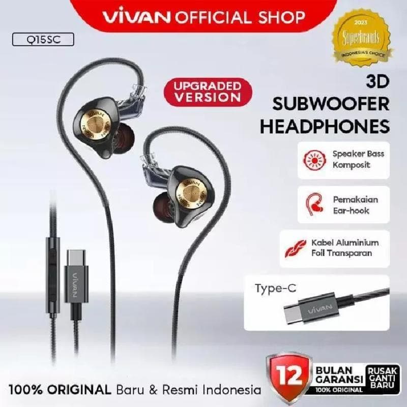 VIVAN Q15SC Black Headset In Ear Stereo Powerfull Bass Wired