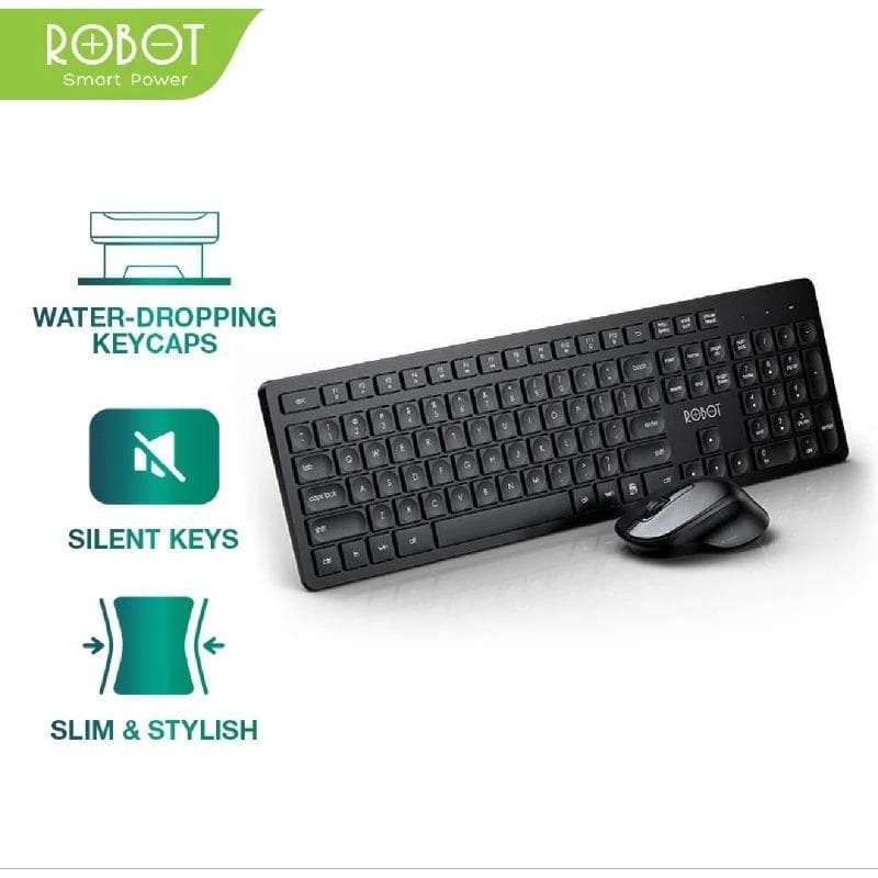 ROBOT KM4000 (Black) Keyboard Mouse Wireless Combo Set Silent