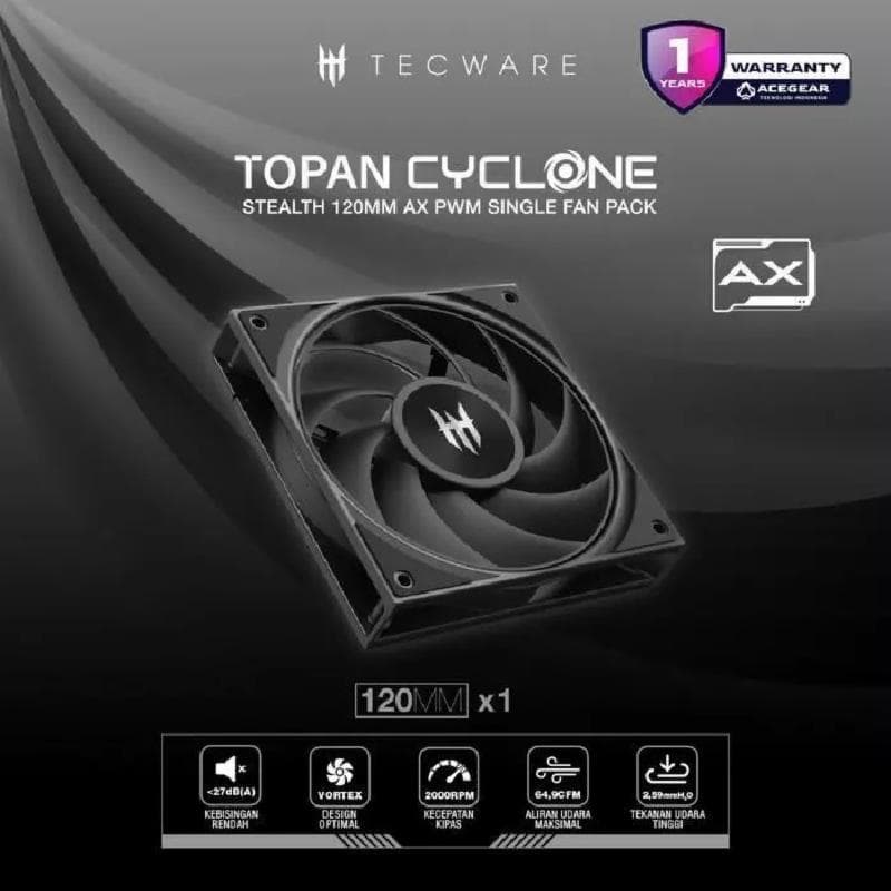 TECWARE Topan Cyclone (Black) 120mm AX 2000 RPM PWM Single Fan Pack