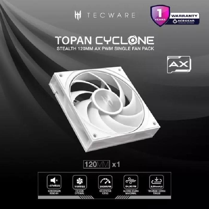 TECWARE Topan Cyclone (White) 120mm AX 2000 RPM PWM Single Fan Pack