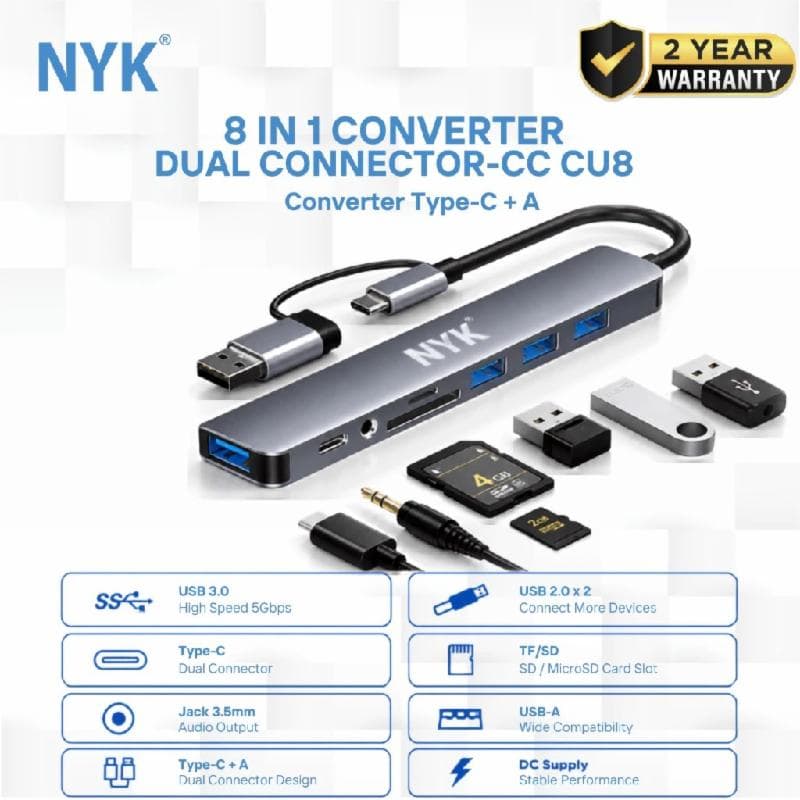 NYK U8 TYPE-C+A TO 8 IN 1 Converter High Speed 5Gbps