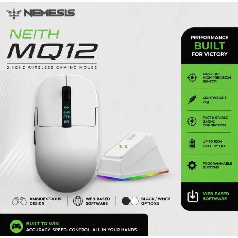 NYK NEMESIS MQ-12 NEITH (White) Wireless Gaming Mouse RGB PAW 3311 Tri Mode Connection with Charging Dock