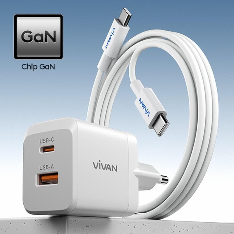 VIVAN C45 White GaN Charger Power 45W USB-A+USB-C