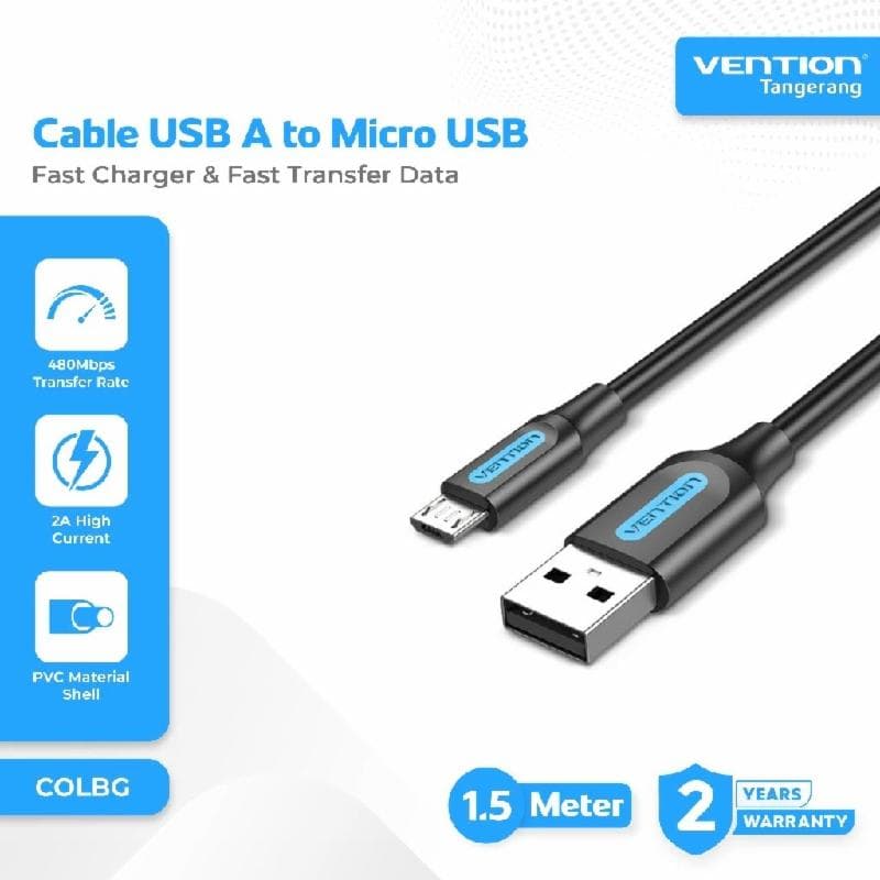 VENTION COLBG USB 2.0 A Male to Micro-B Male 3A Cable 1.5M Black