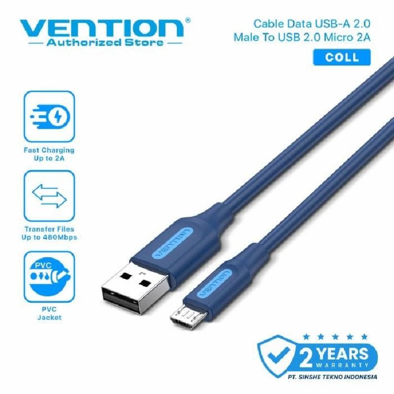 VENTION COLLF USB 2.0 A Male to Micro-B Male 3A Cable 1M Deep Blue