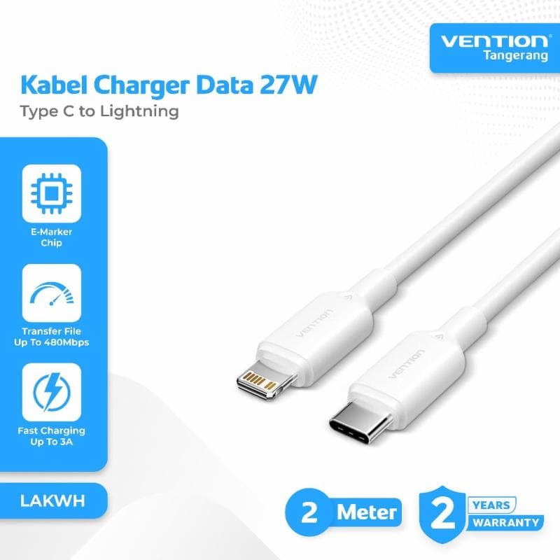 VENTION LAKWH USB 2.0 Type-C Male to Lightning Male 3A Cable 2M White PVC Type