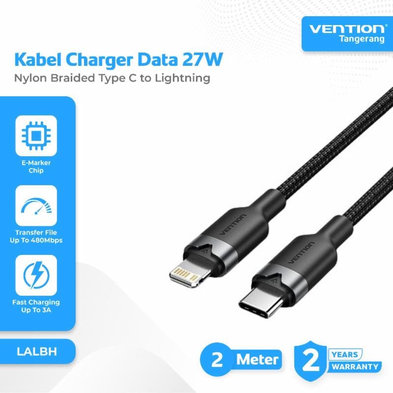 VENTION LALBH USB 2.0 Type-C Male to Lightning Male 3A Cable 2M Black Aluminum Alloy Type