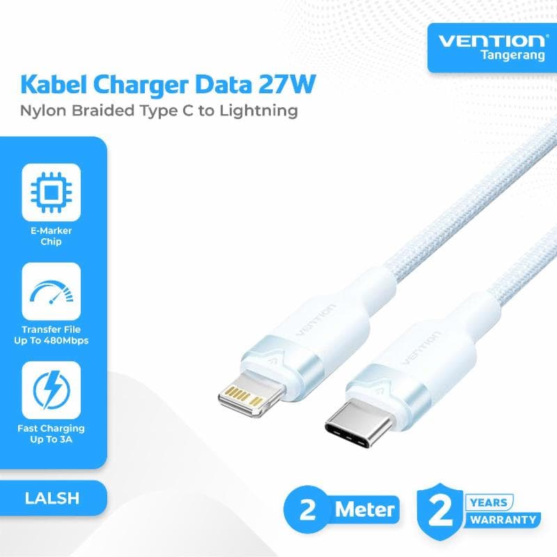 VENTION LALSH USB 2.0 Type-C Male to Lightning Male 3A Cable 2M Blue Aluminum Alloy Type