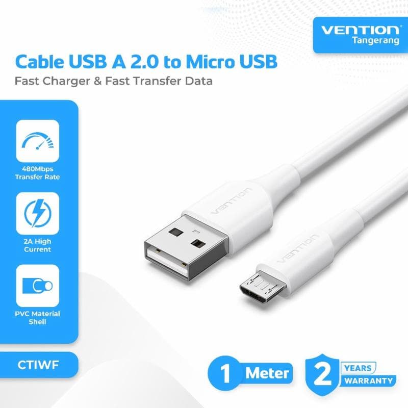 VENTION CTIWF USB 2.0 A Male to Micro-B Male 2A Cable 1M White