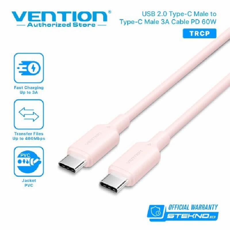 VENTION TRCPH USB 2.0 Type-C Male to Type-C Male 3A Cable 2M Pink PVC Type
