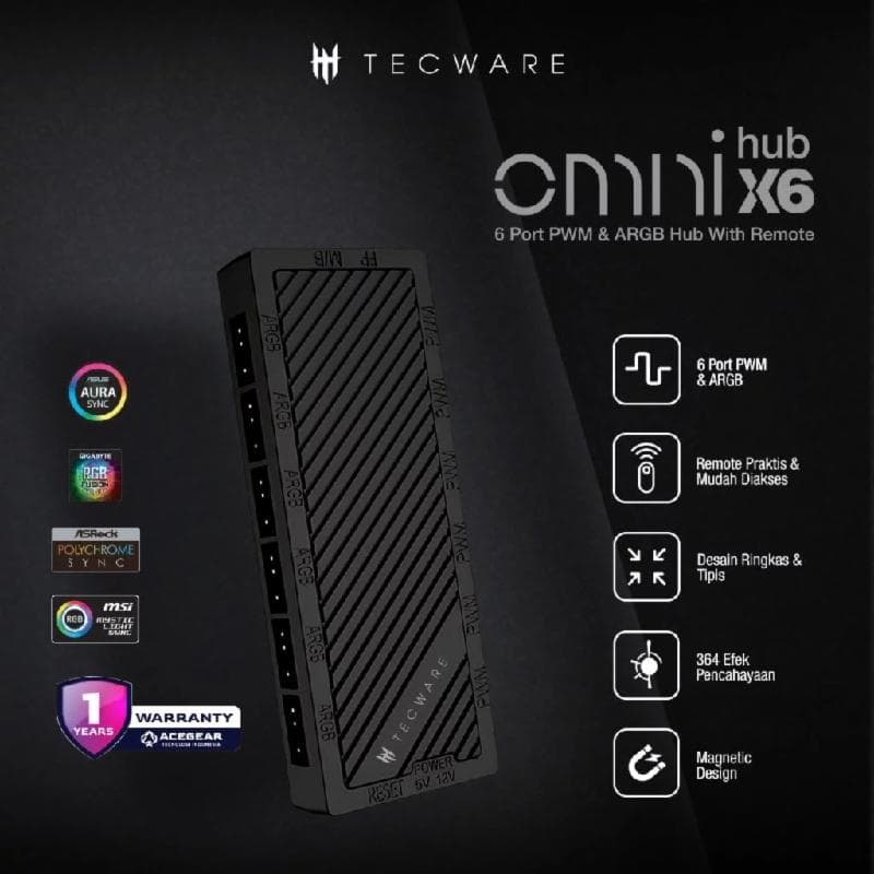 TECWARE Omni Hub X6 6Port ARGB & PWM Controller w/Remote (Black)