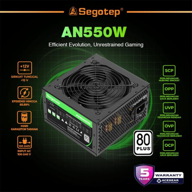 SEGOTEP AN550W Black (550W 80PLUS WHITE Full Range PSU Flat Cable Non Modular)