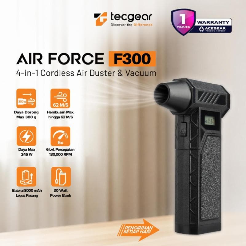 TECGEAR AirForce F300 Dust Blower, 130000RPM, 8000mAh (Black)