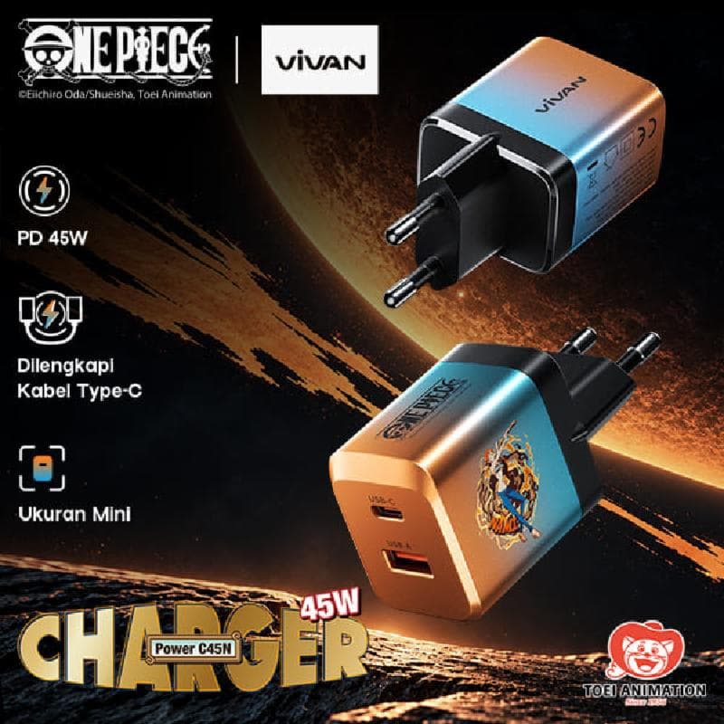 VIVAN x One Piece Power C45N Yellow Data Cable C to C 45w 1m
